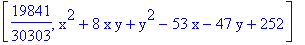 [19841/30303, x^2+8*x*y+y^2-53*x-47*y+252]